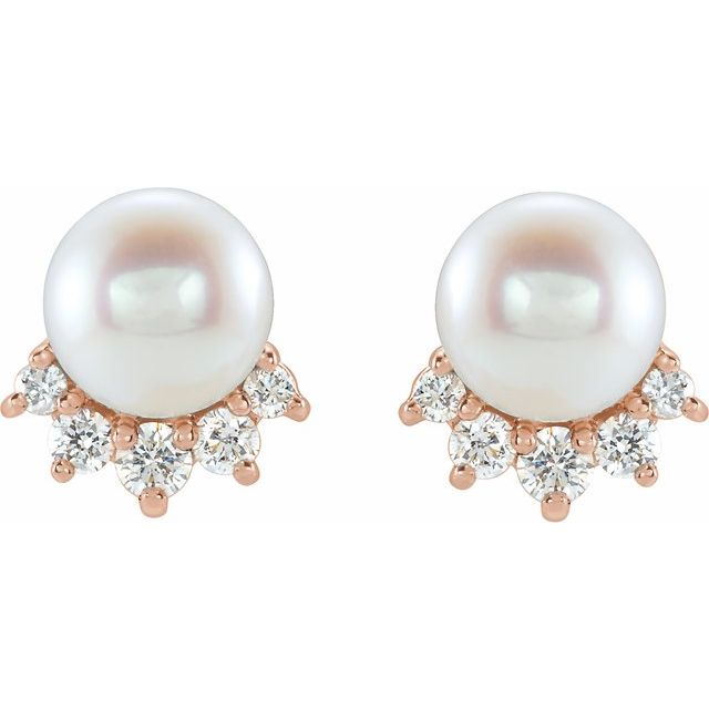 14K Cultured Freshwater Cultured Pearl & .08 CTW Natural Diamond Earrings