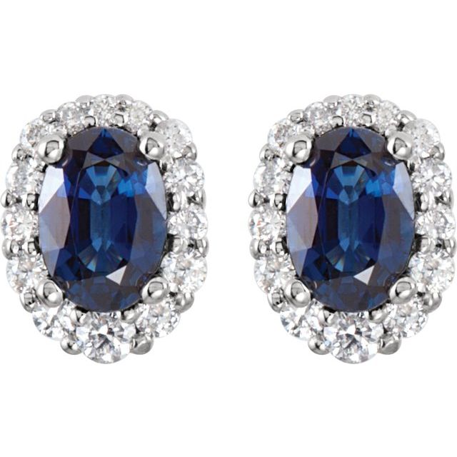 14K Natural Blue Sapphire & 1/3 CTW Natural Diamond Earrings