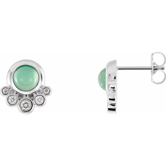 14K Natural Green Chrysoprase & 1/8 CTW Natural Diamond Earrings