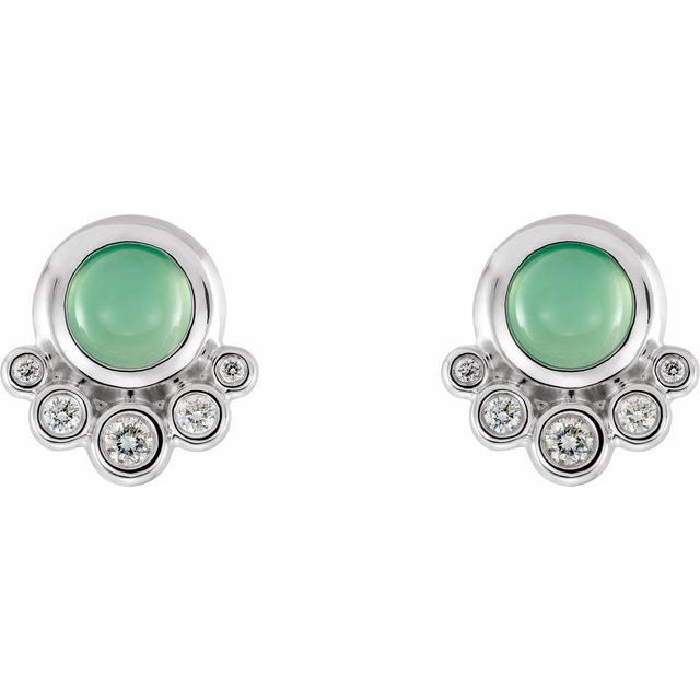 14K Natural Green Chrysoprase & 1/8 CTW Natural Diamond Earrings