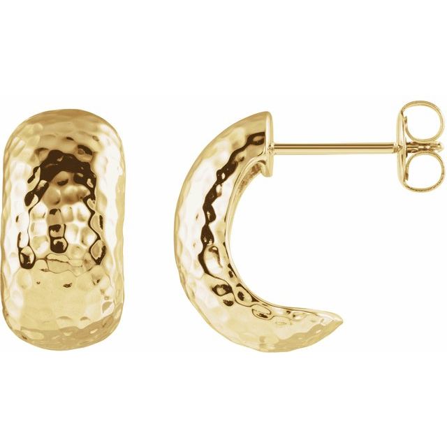 14K Hammered Hollow J-Hoop Earrings