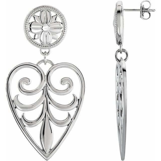 Sterling Silver & 14K Filigree Heart Earrings