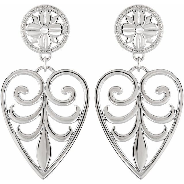 Sterling Silver & 14K Filigree Heart Earrings