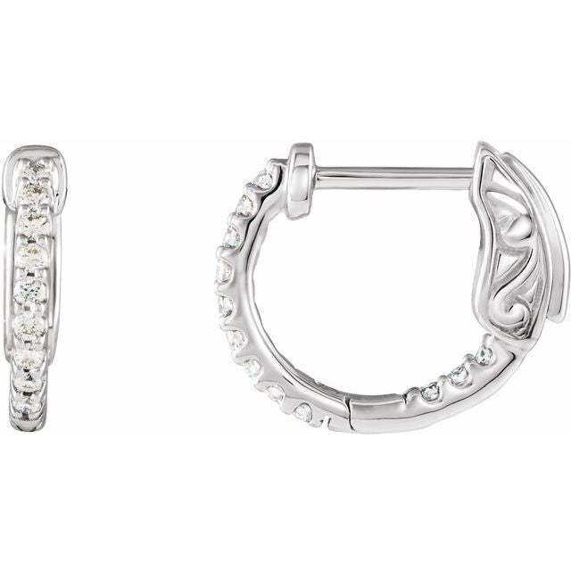 14K 1/4 CTW Natural Diamond Inside-Outside Hinged Hoop Earrings