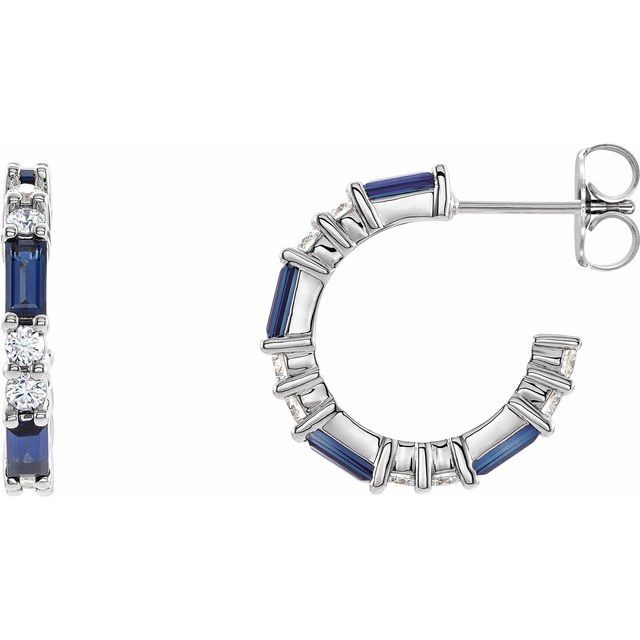 14K Natural Blue Sapphire & 1/2 CTW Natural Diamond Hoop Earrings