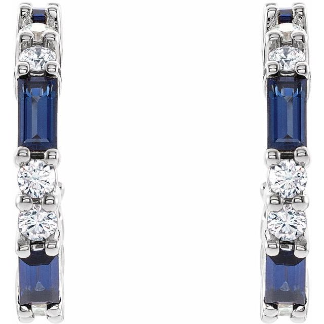 14K Natural Blue Sapphire & 1/2 CTW Natural Diamond Hoop Earrings
