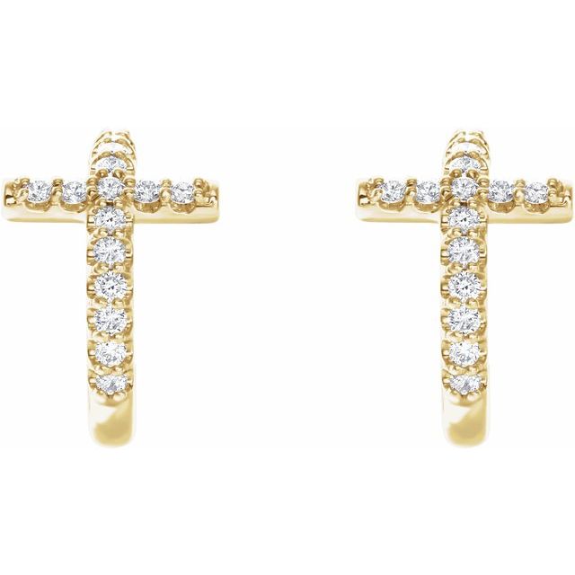 14K 1/4 CTW Natural Diamond Cross Hoop Earrings