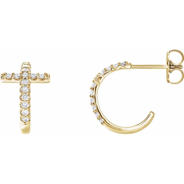 14K 1/4 CTW Natural Diamond Cross Hoop Earrings