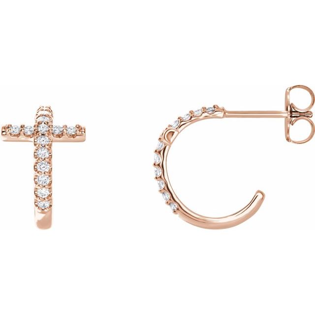 14K 1/4 CTW Natural Diamond Cross Hoop Earrings