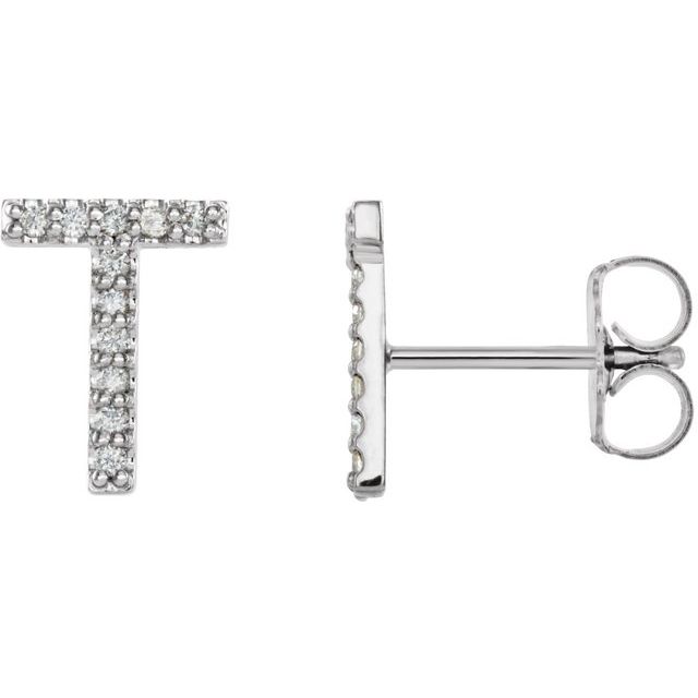 14K .04 CTW Natural Diamond Initial T Earring