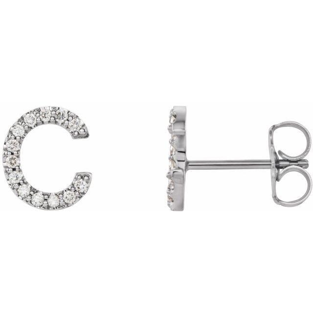 14K 1/10 CTW Natural Diamond Initial C Earrings