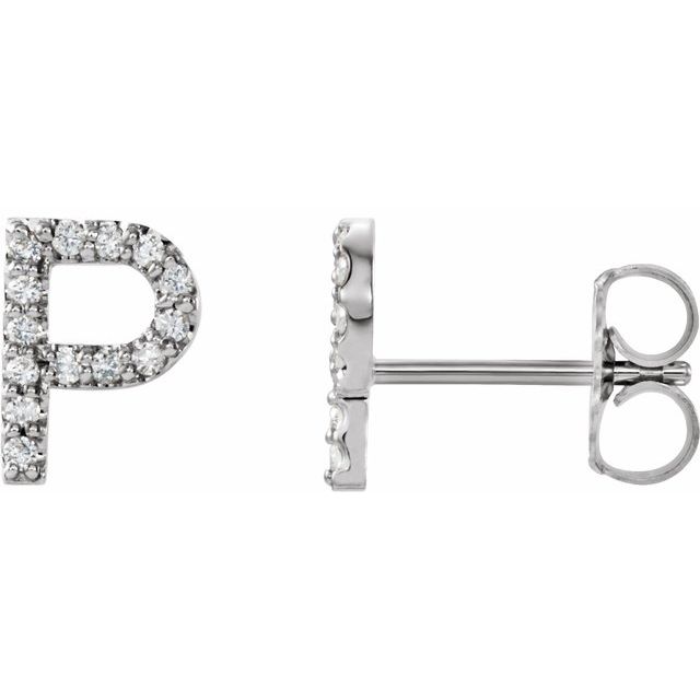 14K .05 CTW Natural Diamond Initial P Earring
