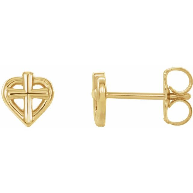 14K Cross with Heart Youth Earrings