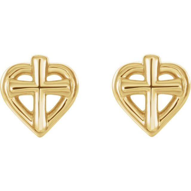 14K Cross with Heart Youth Earrings