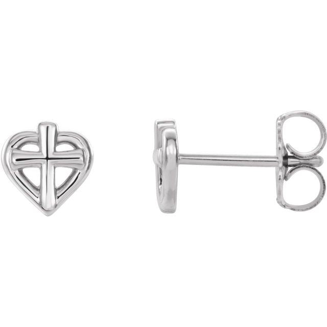 14K Cross with Heart Youth Earrings