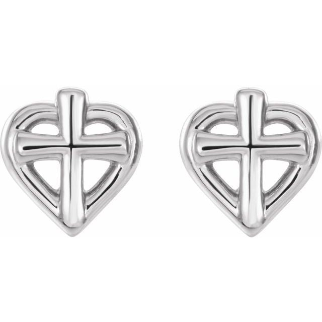14K Cross with Heart Youth Earrings