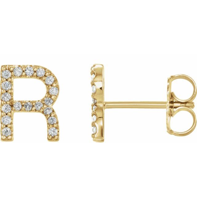 14K .06 CTW Natural Diamond Initial R Earring