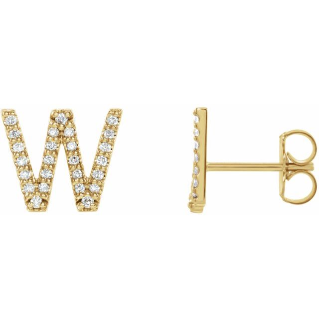 14K .08 CTW Natural Diamond Initial W Earring