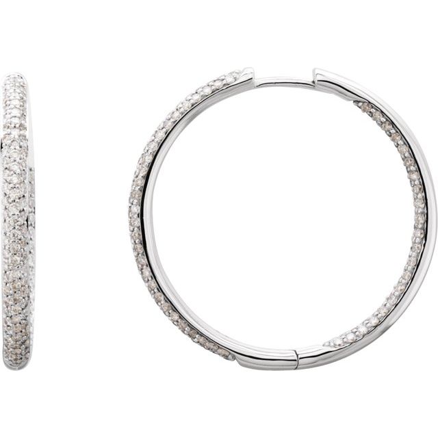 18K 1 1/2 CTW Natural Diamond Inside-Outside Hinged Hoop Earrings