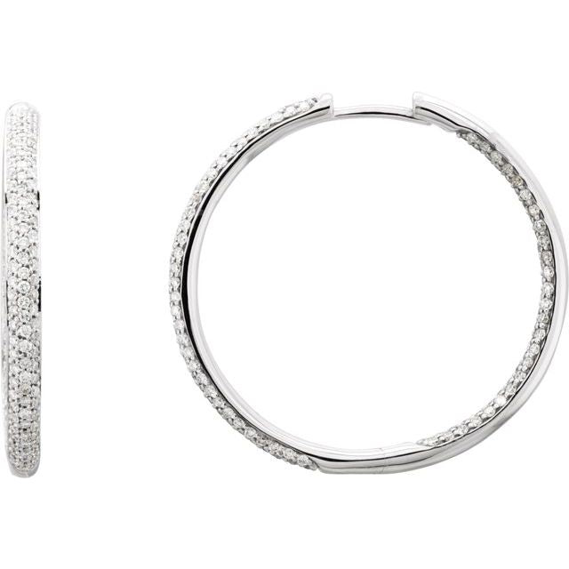 18K 1 3/4 CTW Natural Diamond Inside-Outside Hinged Hoop Earrings