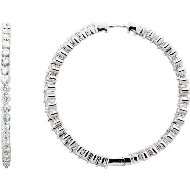 14K 3 CTW Natural Diamond Inside-Outside Hinged Hoop Earrings