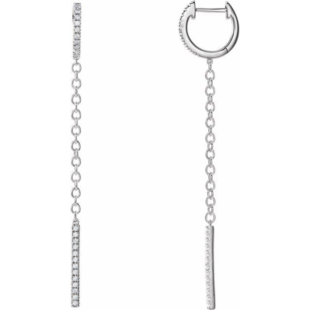 14K 1/4 CTW Natural Diamond Hinged Hoop Chain Earrings