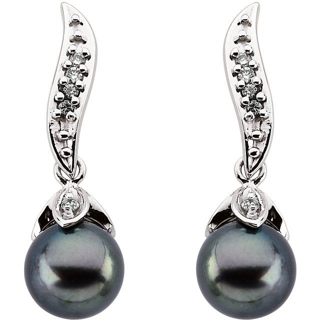 14K Cultured Black Akoya Pearl & 1/10 CTW Natural Diamond Earrings