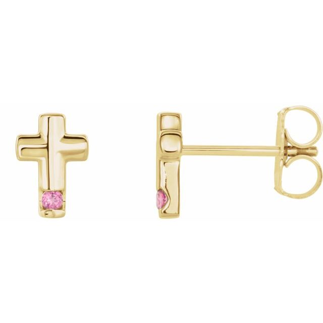 14K Natural Pink Tourmaline Cross Earrings