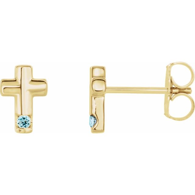 14K Natural Aquamarine Cross Earrings