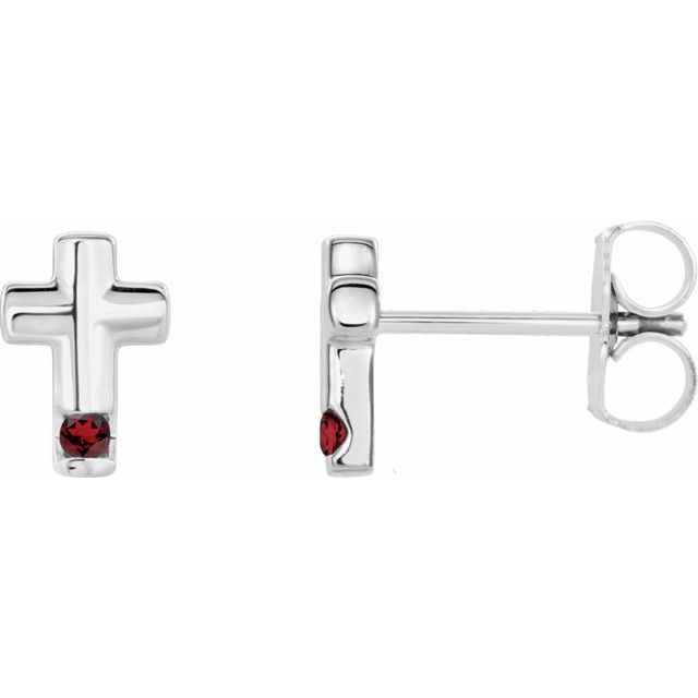14K Natural Mozambique Garnet Cross Earrings