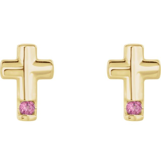 14K Natural Pink Tourmaline Cross Earrings