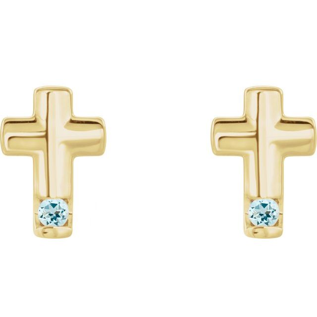 14K Natural Aquamarine Cross Earrings