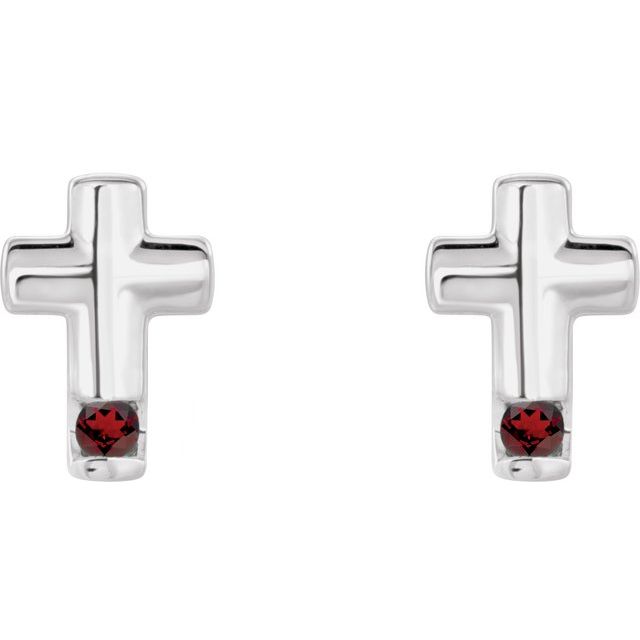 14K Natural Mozambique Garnet Cross Earrings
