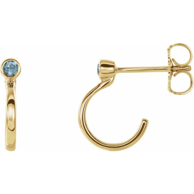 14K Natural Aquamarine Huggie J-Hoop Earring