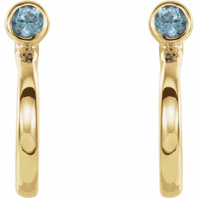 14K Natural Aquamarine Huggie J-Hoop Earring