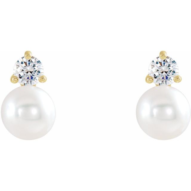 14K Cultured Freshwater Pearl & 1/8 CTW Natural Diamond Earrings