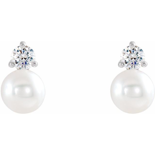 14K Cultured Freshwater Pearl & 1/5 CTW Natural Diamond Earrings