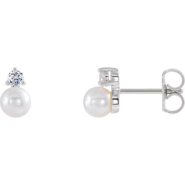 14K Cultured Freshwater Pearl & 1/5 CTW Natural Diamond Earrings