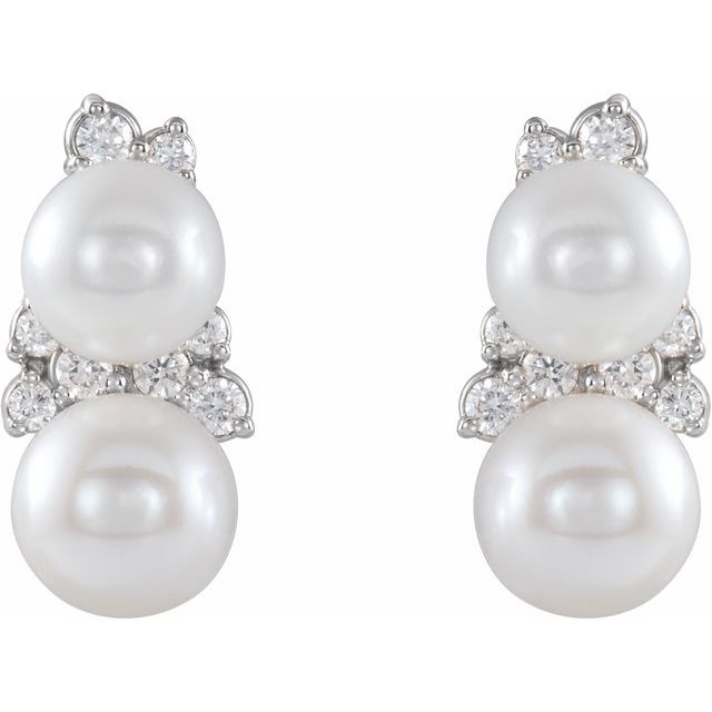 14K Cultured Freshwater Pearl & 1/10 CTW Natural Diamond Ear Climbers