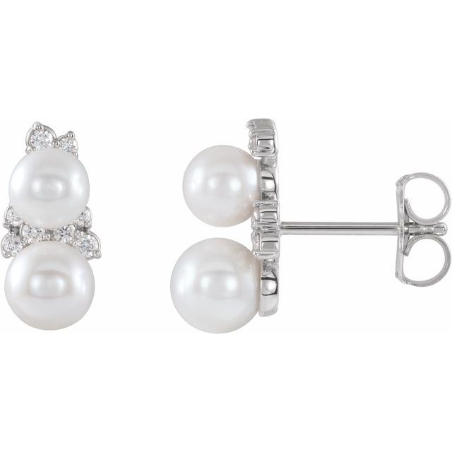 14K Cultured Freshwater Pearl & 1/10 CTW Natural Diamond Ear Climbers
