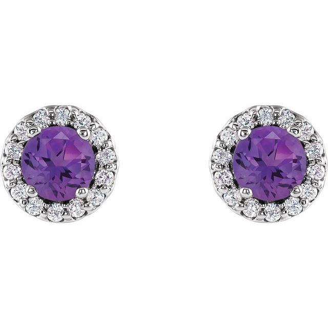14K Natural Amethyst & 1/8 CTW Natural Diamond Earrings