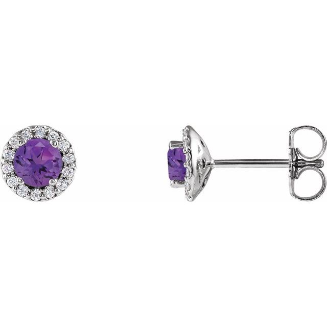 14K Natural Amethyst & 1/8 CTW Natural Diamond Earrings