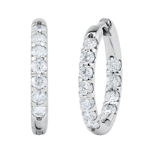 14K 1 1/8 CTW Natural Diamond Inside-Outside Hinged Hoop Earrings