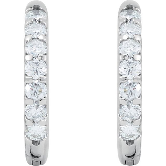 14K 1 1/8 CTW Natural Diamond Inside-Outside Hinged Hoop Earrings
