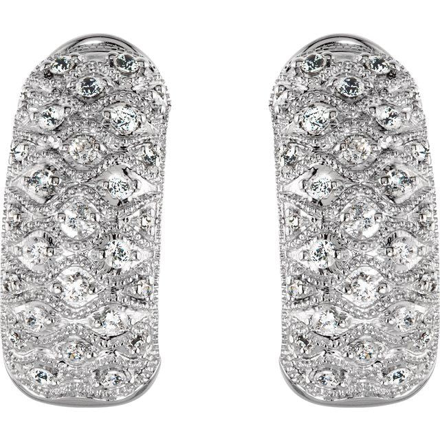 Sterling Silver Imitation Cubic Zirconia J-Hoop Omega Earrings
