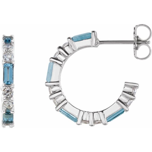 14K Natural Aquamarine & 1/2 CTW Natural Diamond Hoop Earrings