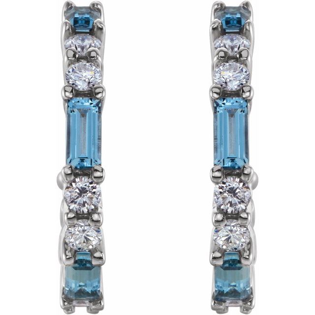 14K Natural Aquamarine & 1/2 CTW Natural Diamond Hoop Earrings
