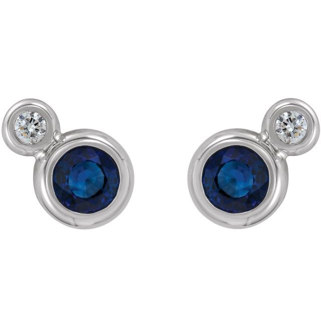 14K Lab-Grown Blue Sapphire & .03 CTW Natural Diamond Earrings