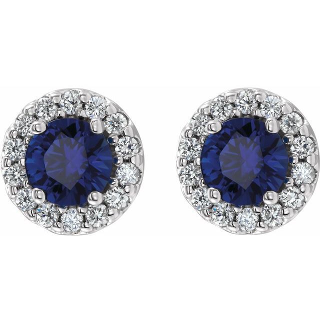14K Natural Blue Sapphire & 1/8 CTW Natural Diamond Earrings
