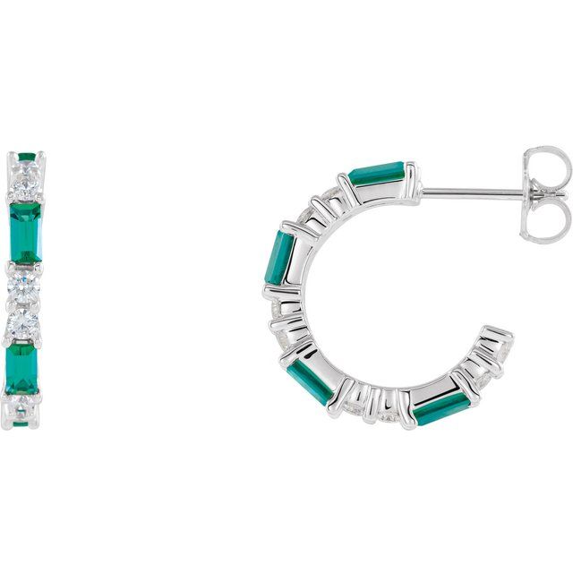 14K Lab-Grown Emerald & 1/2 CTW Natural Diamond Hoop Earrings